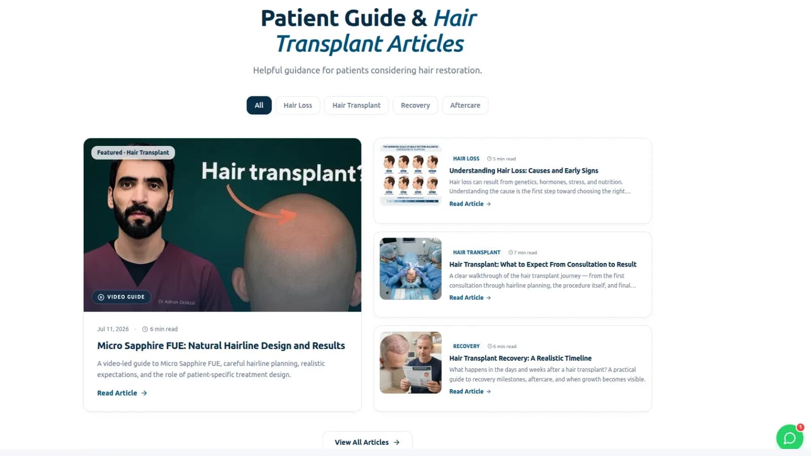 DR. ADNAN ORAKZAI — Hair Restoration Personal Website & Content Platform: Video Article in Website