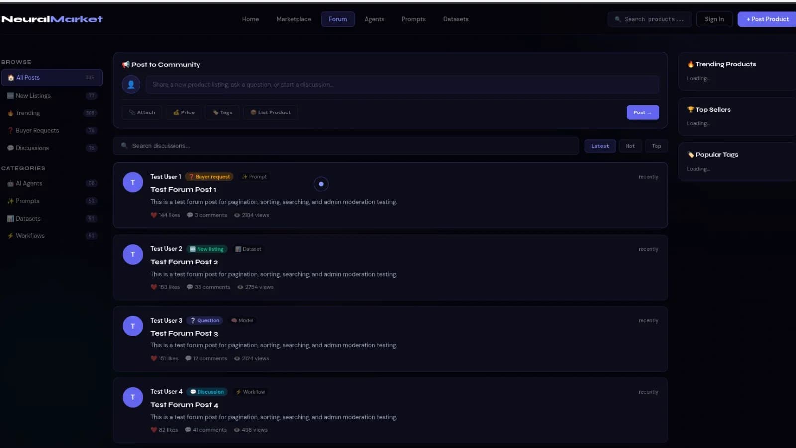 NEURAL MARKET — AI Marketplace & Community Platform: Community Discussion