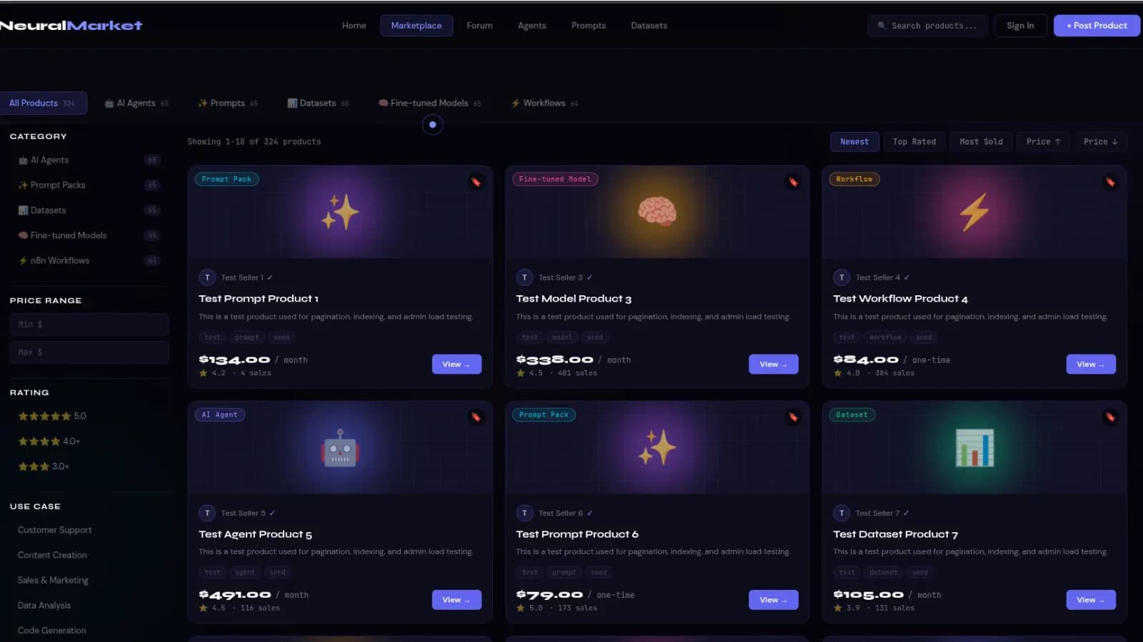 NEURAL MARKET — AI Marketplace & Community Platform: Marketplace
