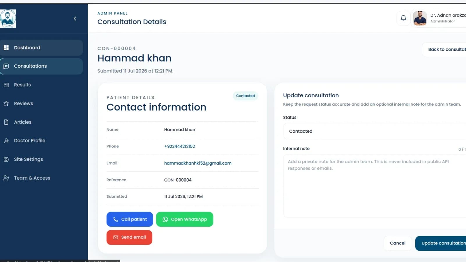 DR. ADNAN ORAKZAI — Hair Restoration Personal Website & Content Platform: Consultation Module