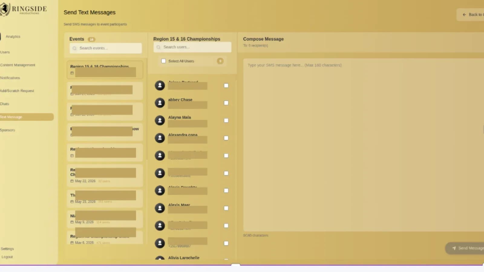 RINGSIDE PRODUCTION — Event and Community Management Platform: Twillio SMS Alert