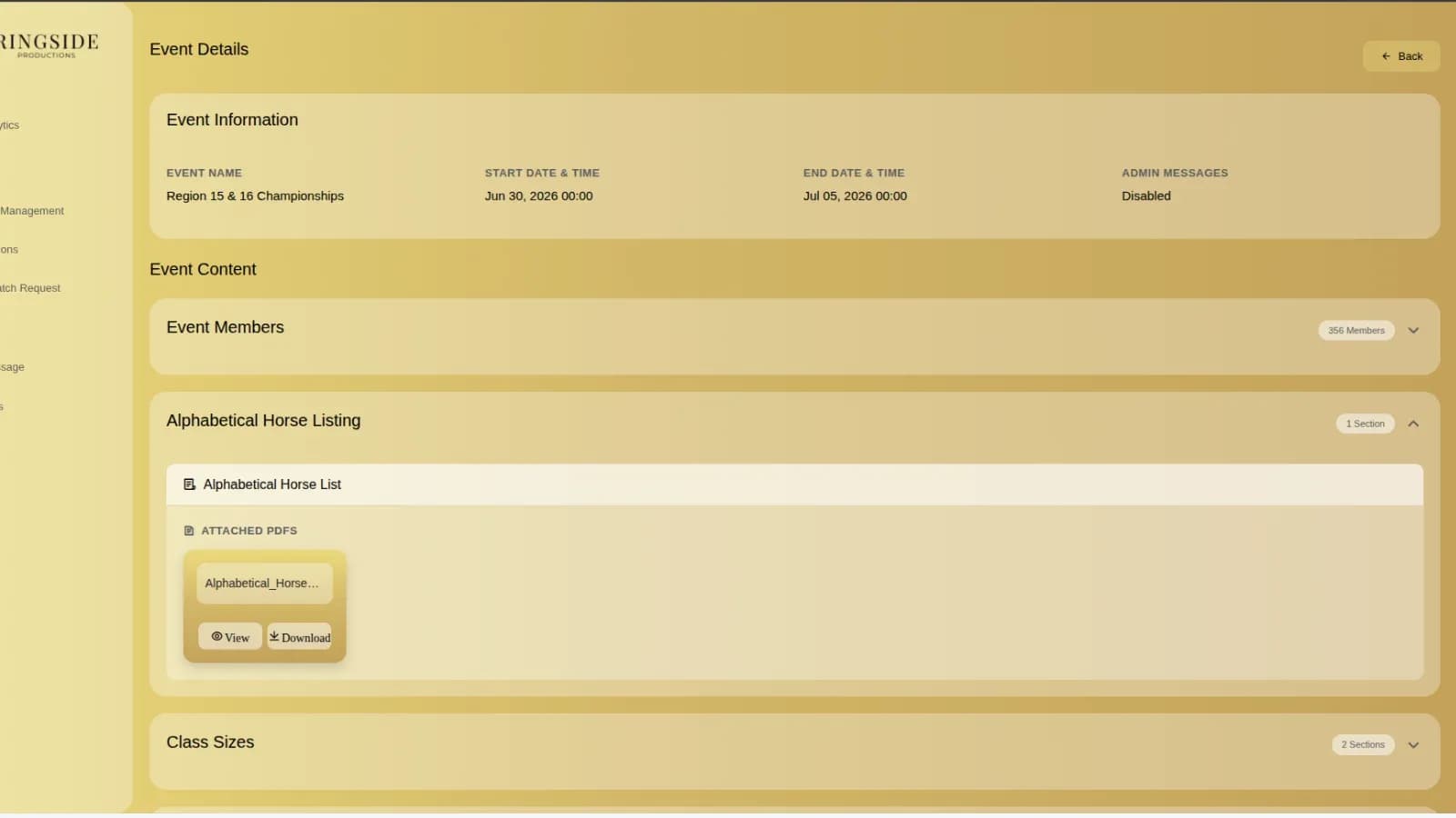 RINGSIDE PRODUCTION — Event and Community Management Platform: Event Detail Page