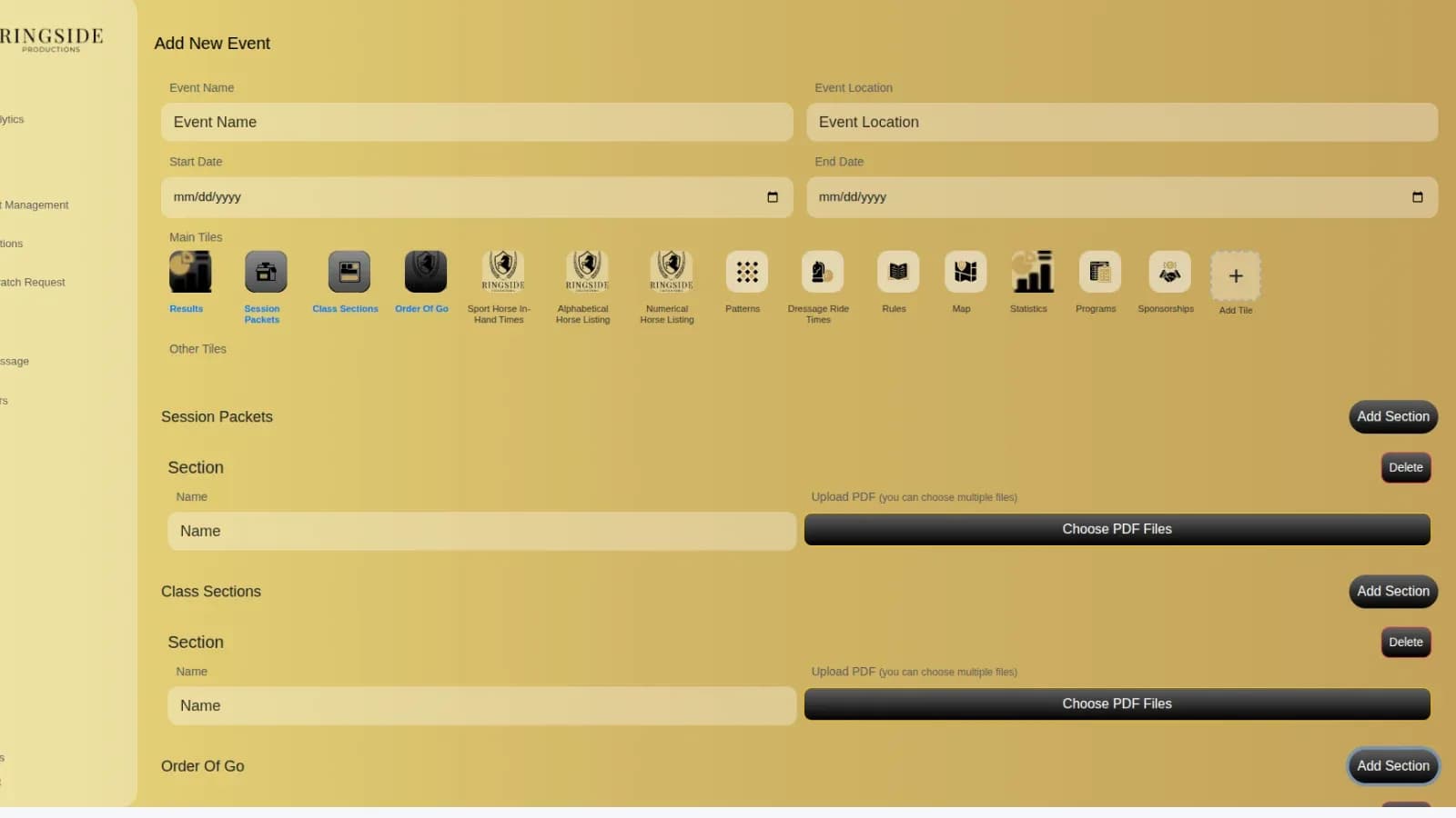 RINGSIDE PRODUCTION — Event and Community Management Platform: Event Create Page