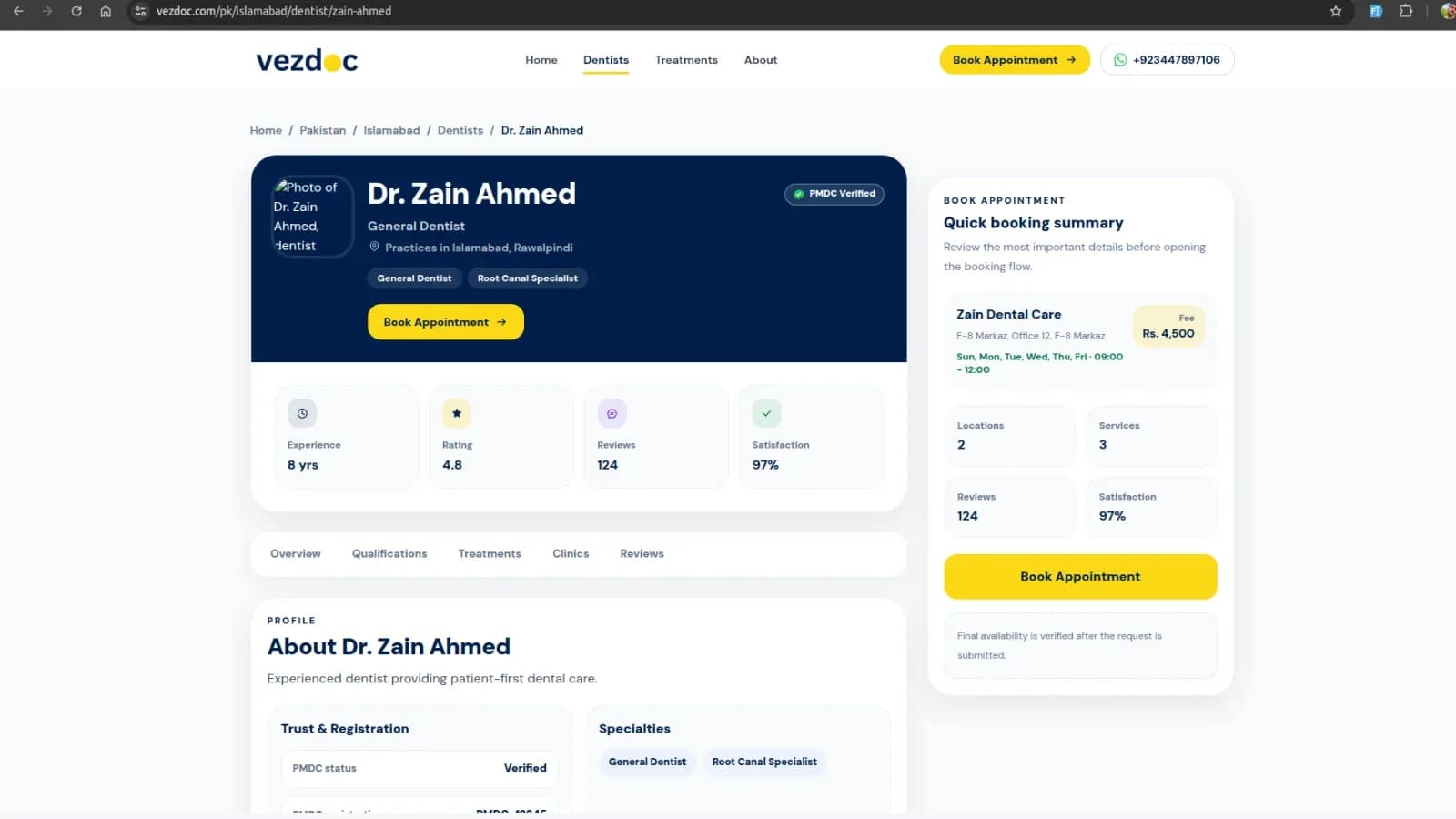 VEZDOC — Dental Appointment & Provider Platform: Doctor Profile