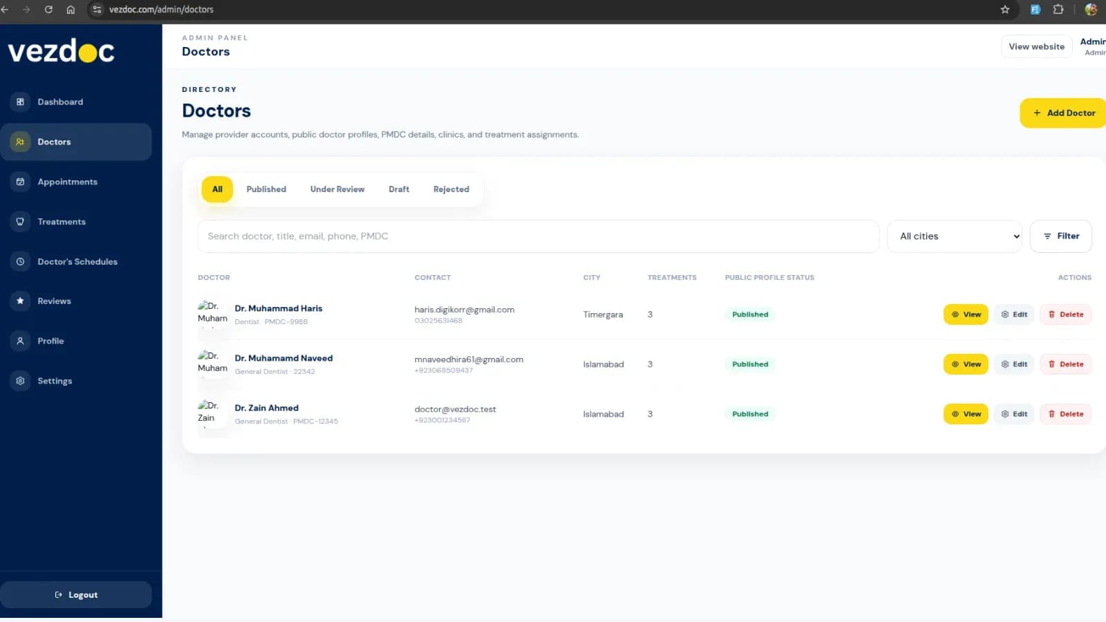 VEZDOC — Dental Appointment & Provider Platform: Doctors Listing