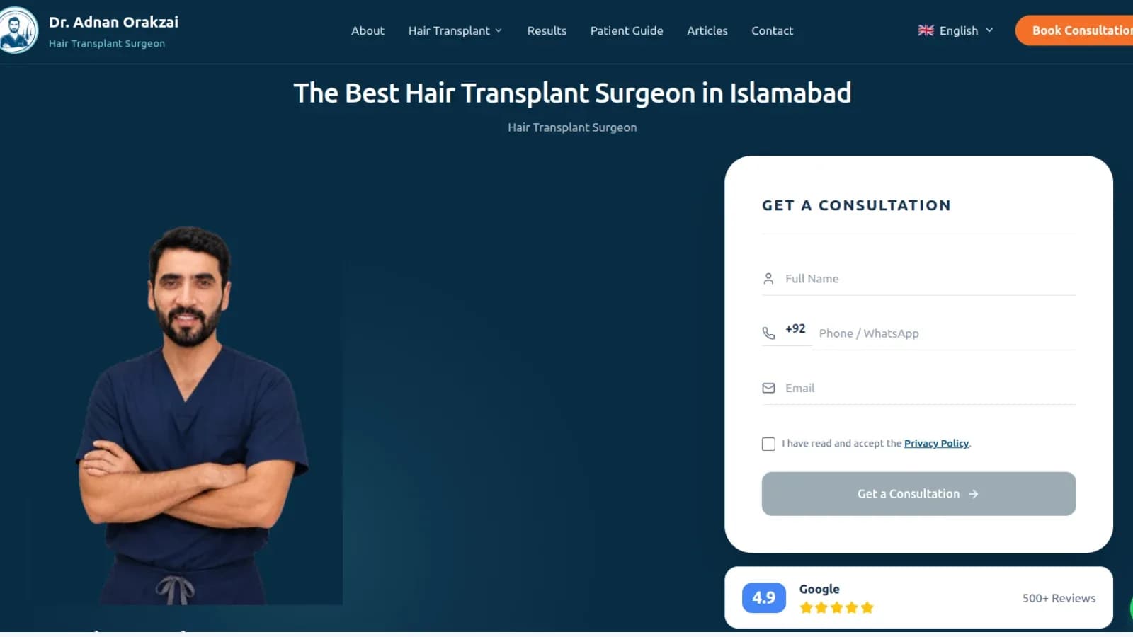 DR. ADNAN ORAKZAI — Hair Restoration Personal Website & Content Platform project cover