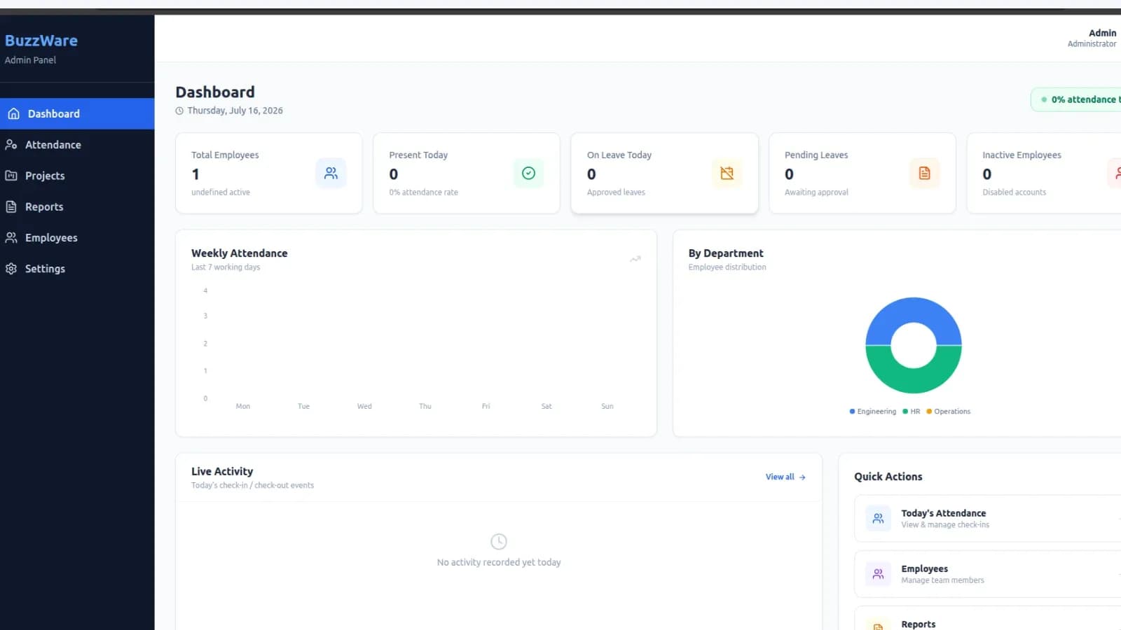 BUZZWAREMS — Employee Attendance & Workforce Management System project cover